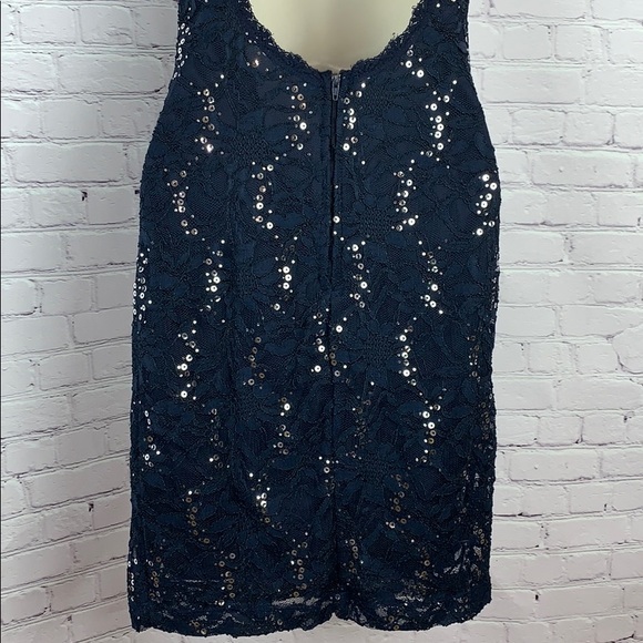 ✨Navy Lace & Silver sequin Open back Dress stretch - Picture 6 of 8